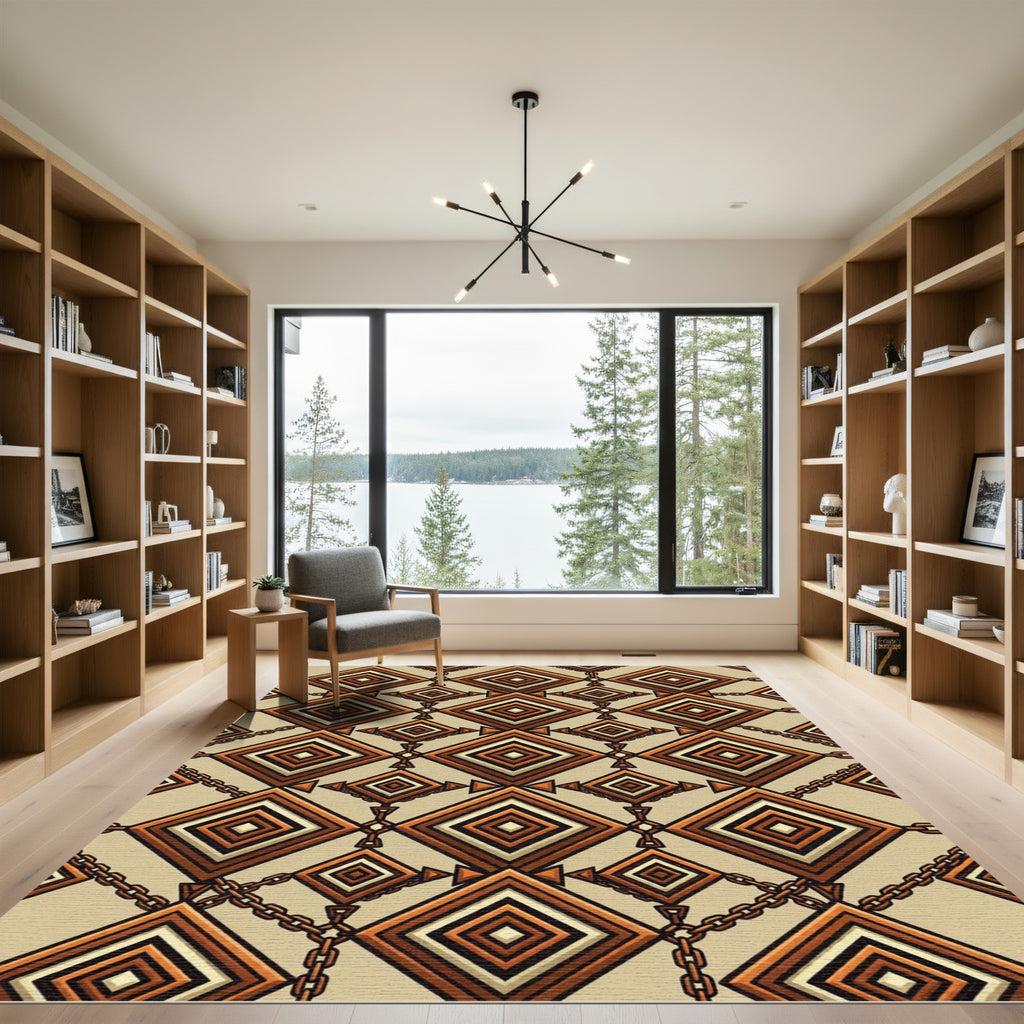 Geometric Bronze Diamond Chain Link Rug