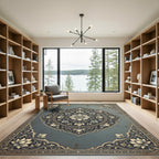 Distressed Teal Floral Medallion Rug