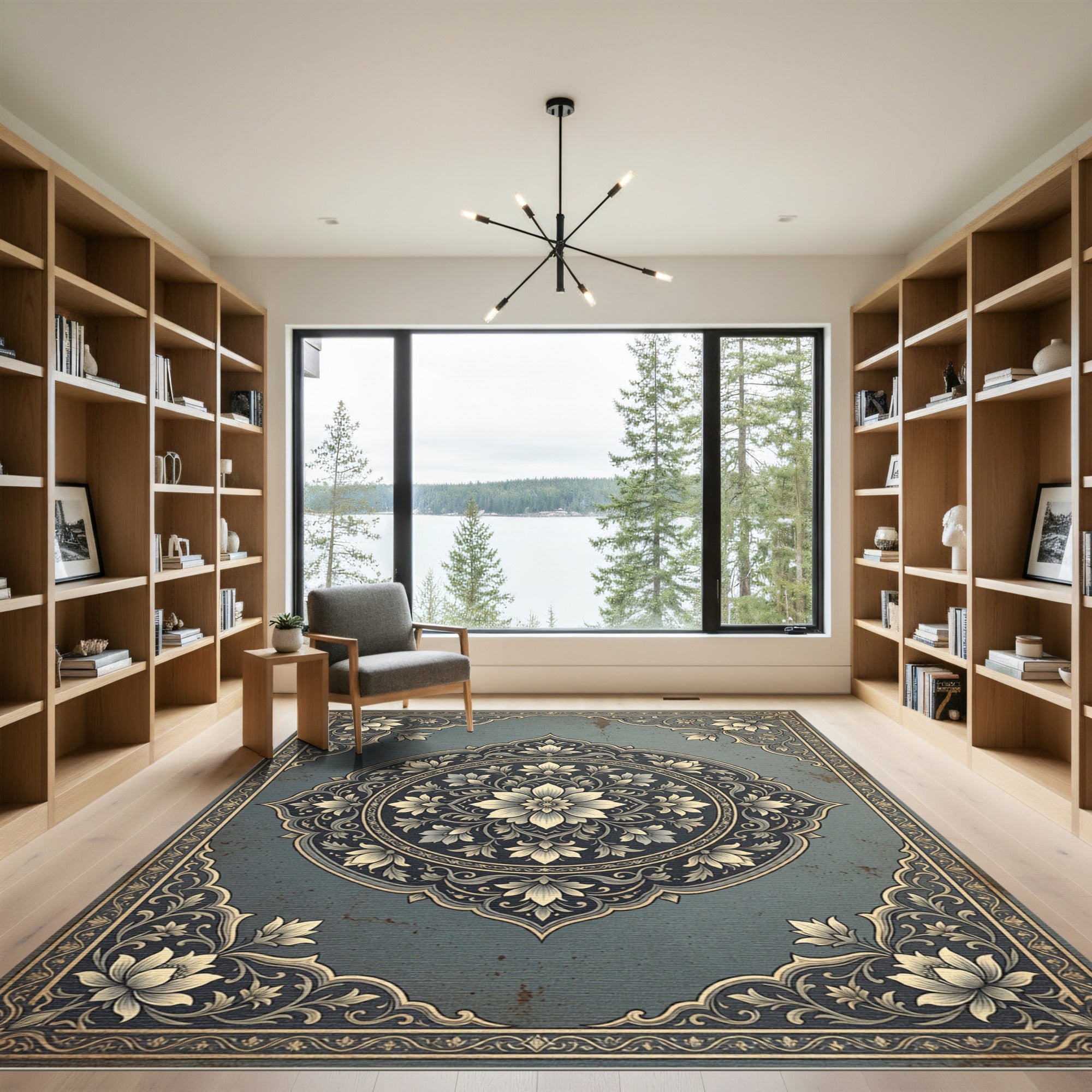 Distressed Teal Floral Medallion Rug
