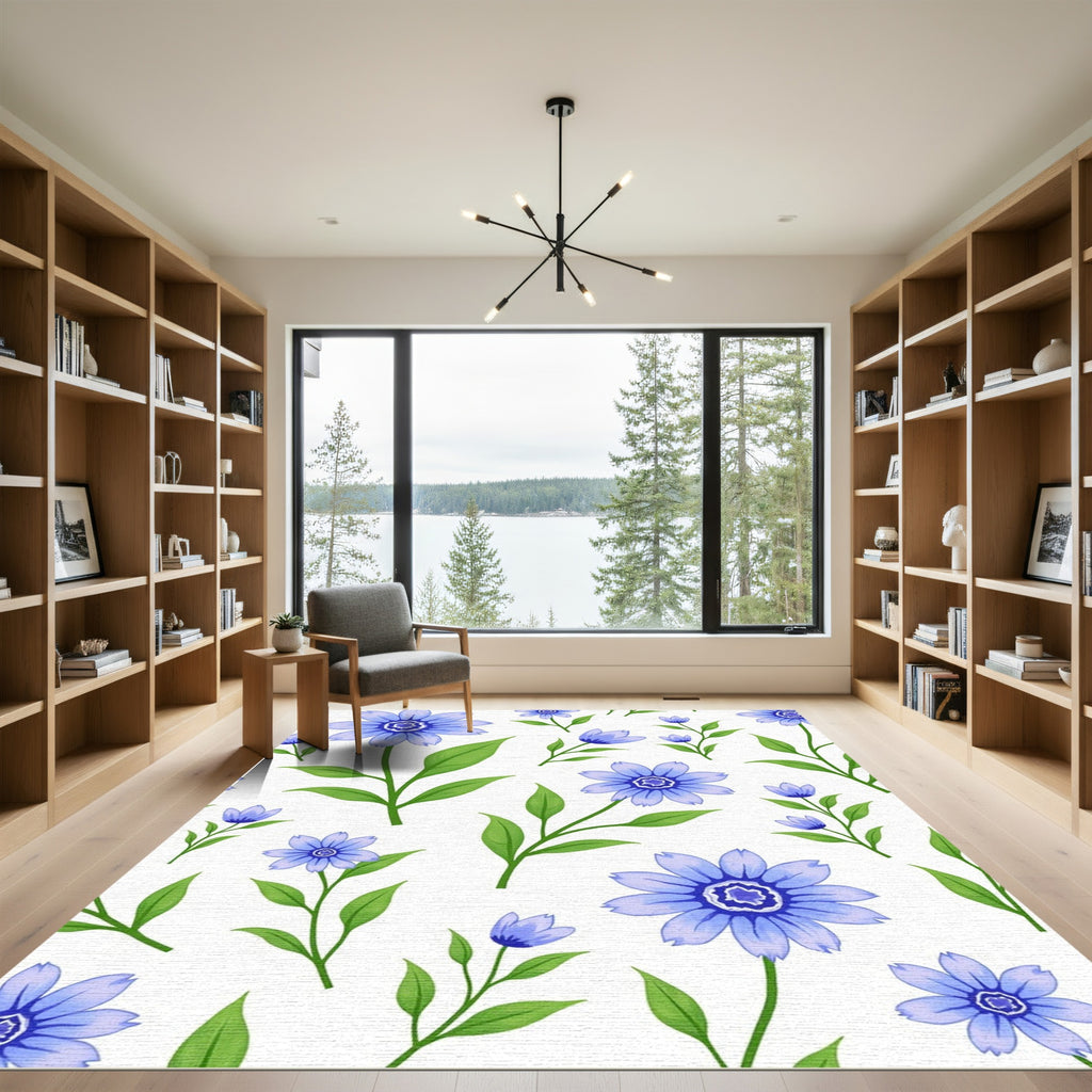 Delicate Blue Floral Stem Composition Rug