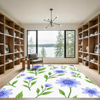 Delicate Blue Floral Stem Composition Rug