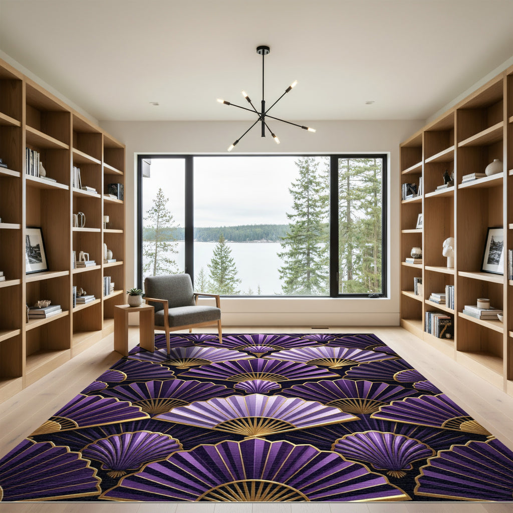 Art Deco Purple Gold Fan Arrangement Rug
