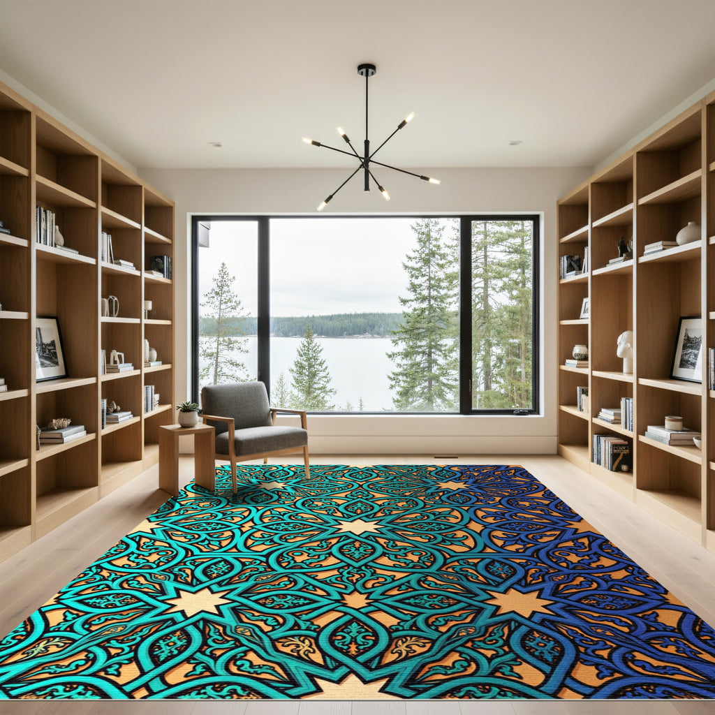 Azure Geometric Star Medallion Rug