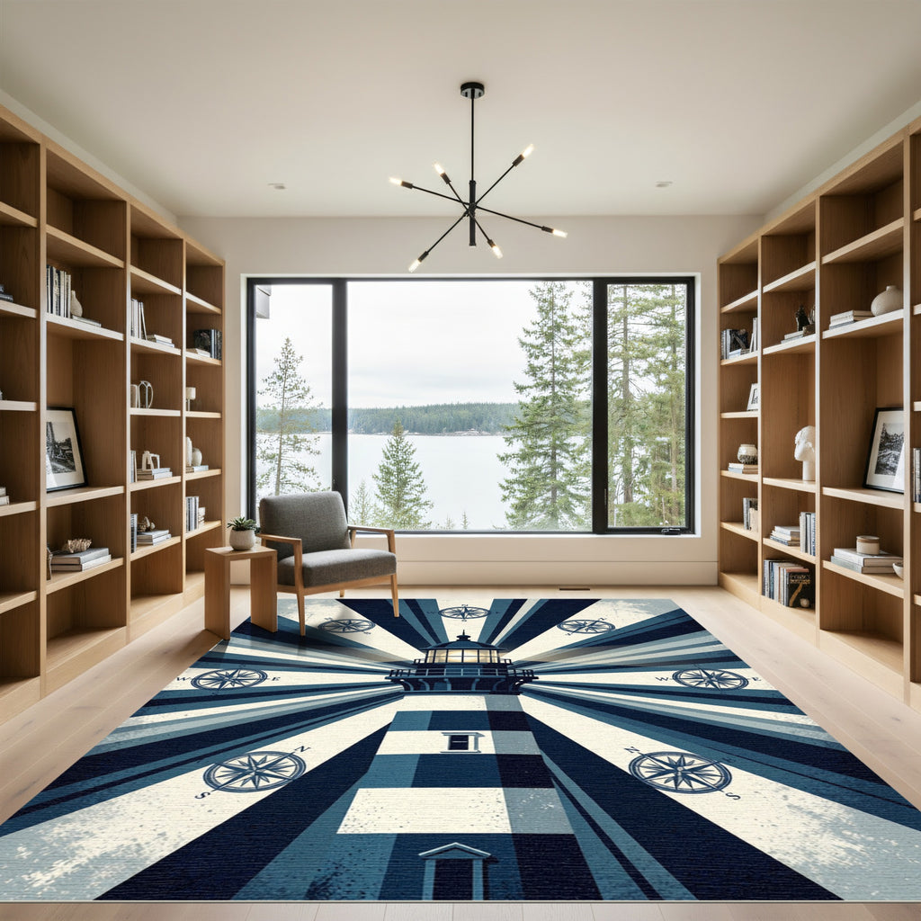 Nautical Compass Beacon Radiating Stripes Rug