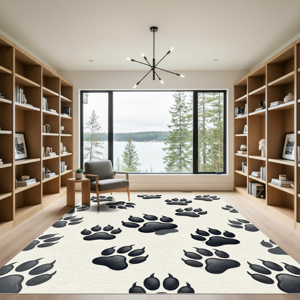 Playful Monochrome Paw Print Rug