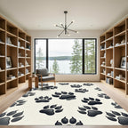 Playful Monochrome Paw Print Rug