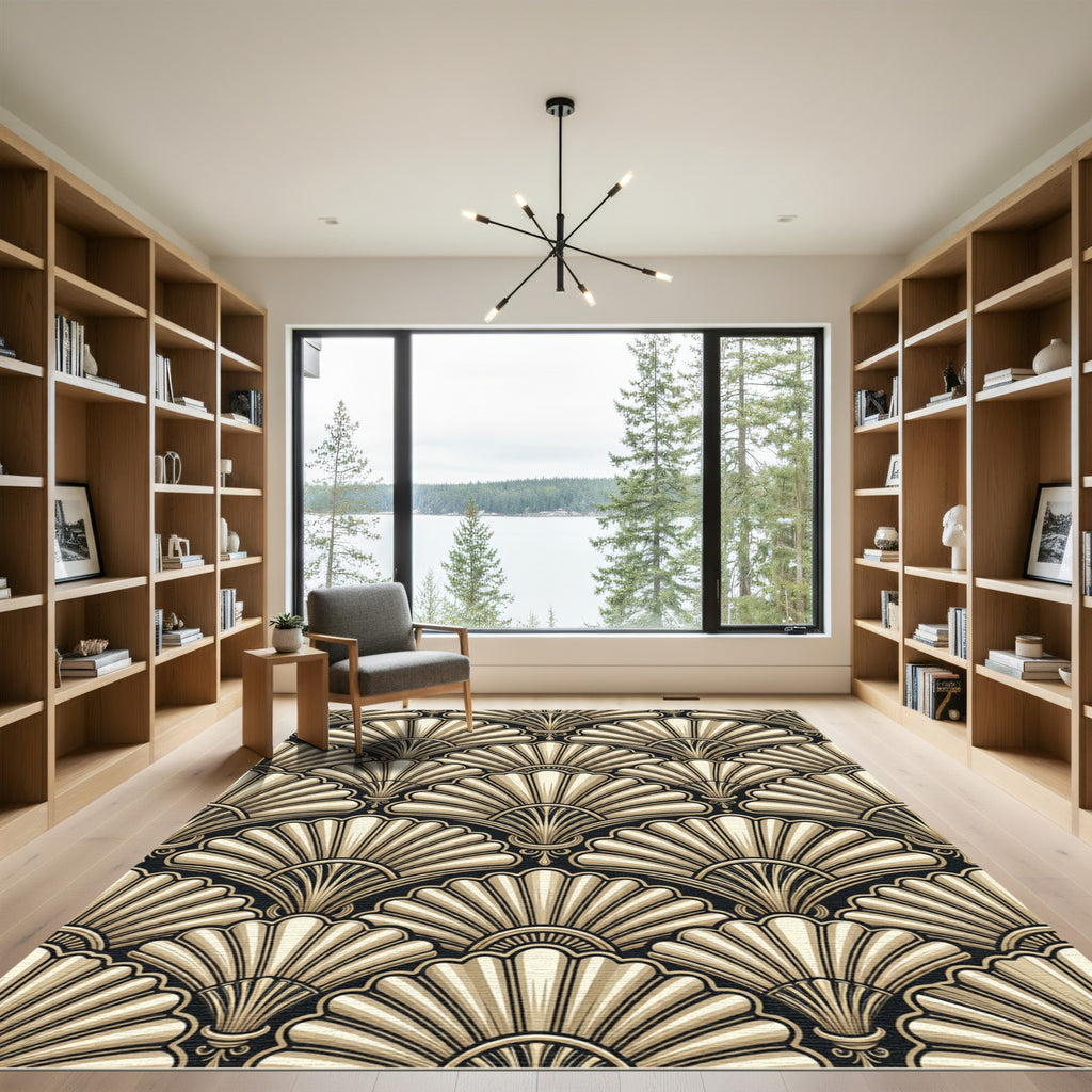 Cream Fan Shell Geometric Repeat Rug