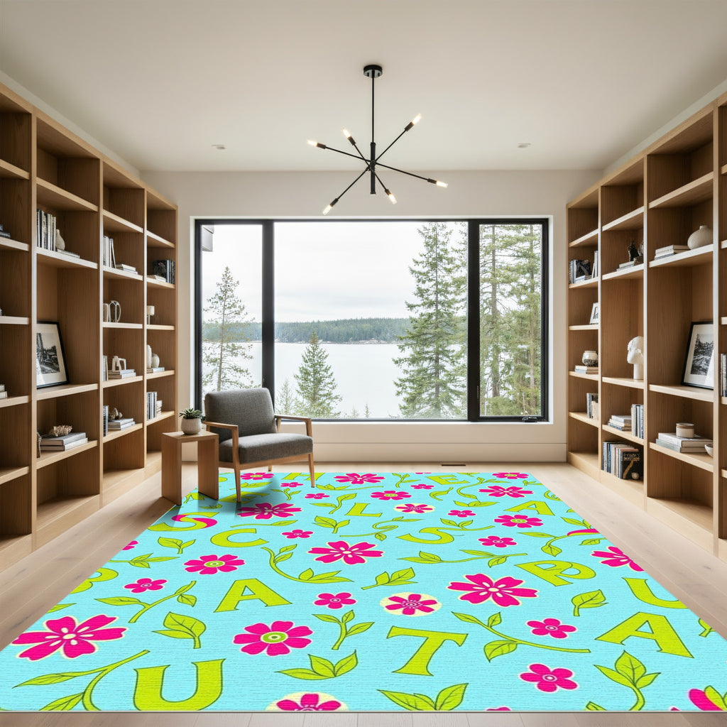 Playful Pink Flower Alphabet Print Rug