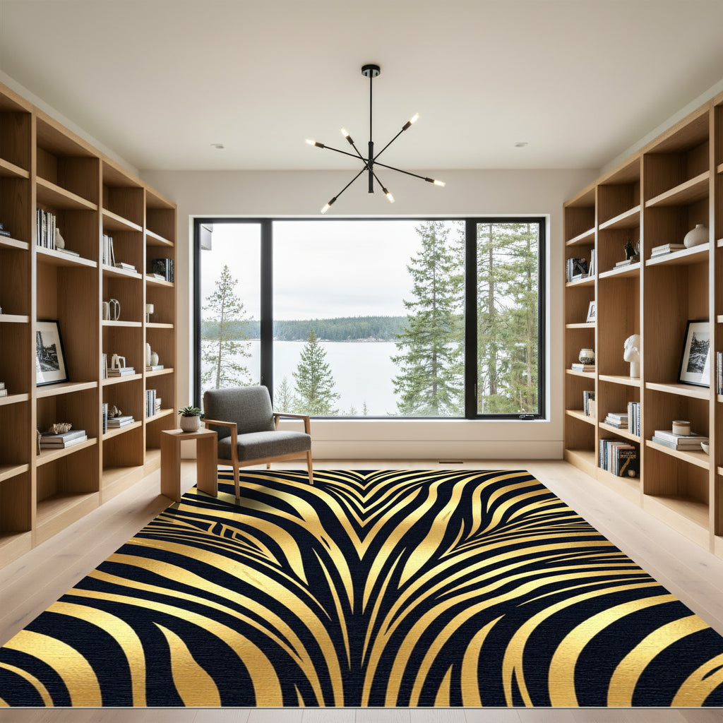 Golden Black Abstract Fan Rug
