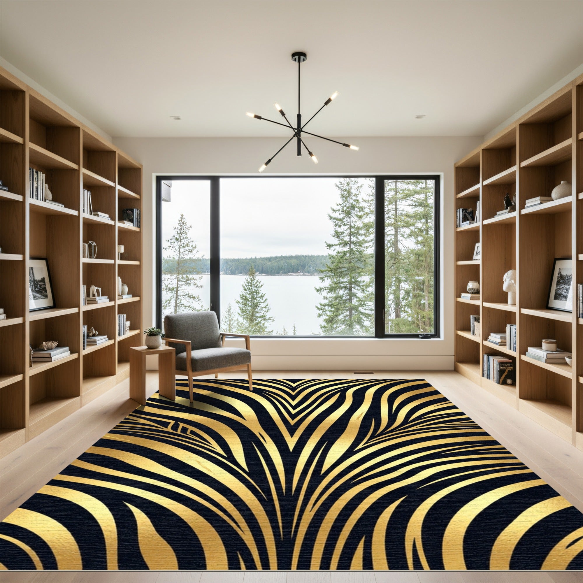 Golden Black Abstract Fan Rug