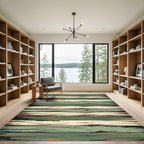 Rustic Sage and Cream Striped Wood Rug