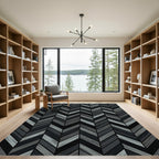 Deep Charcoal Gray Herringbone Strokes Rug