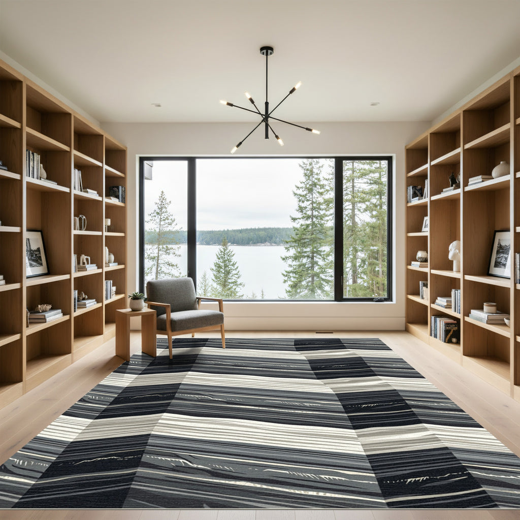 Monochrome Linear Abstract Geometric Rug