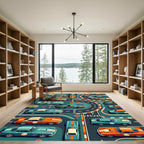 Retro Orange and Teal Racing Track Rug