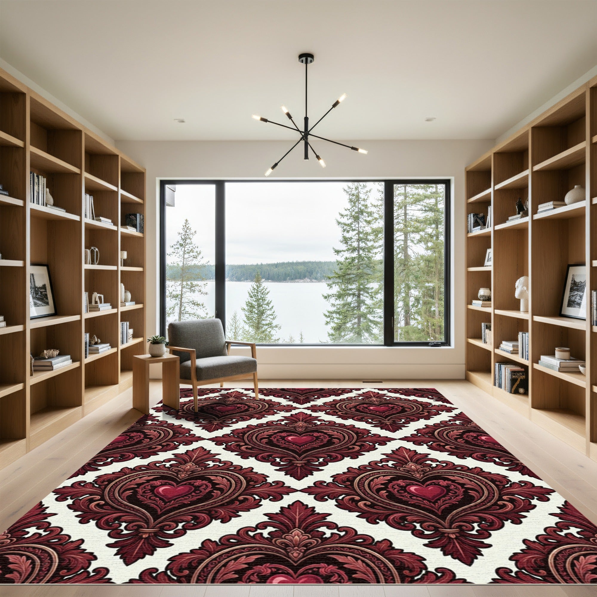 Gothic Crimson Heart Damask Rug