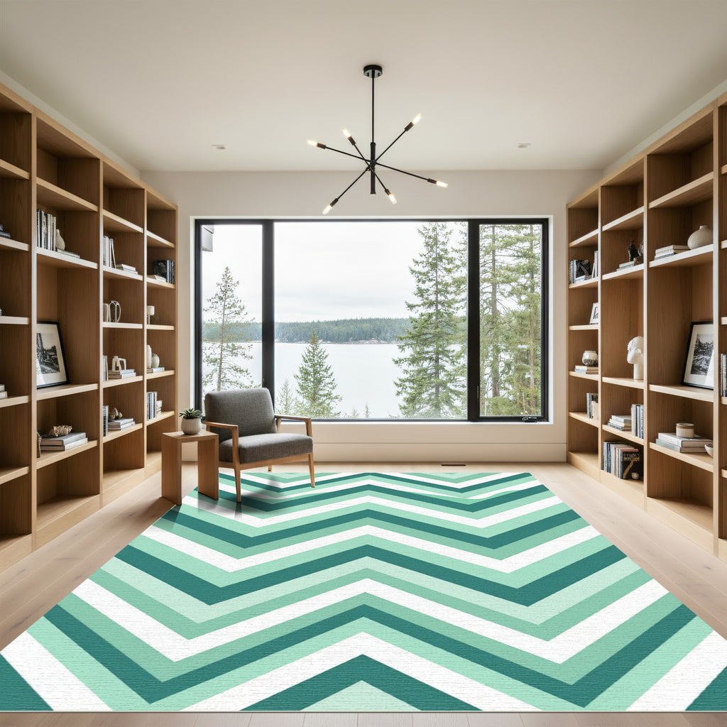 Modern Mint Zigzag Chevron Striped Area Rug