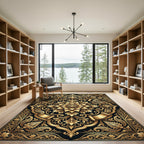 Ornate Gold Floral Scroll Medallion Rug