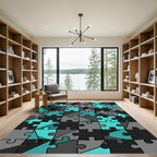 Geometric Teal and Charcoal Jigsaw Puzzle Rug