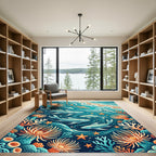 Vibrant Blue Coral Reef Undersea Scene Rug