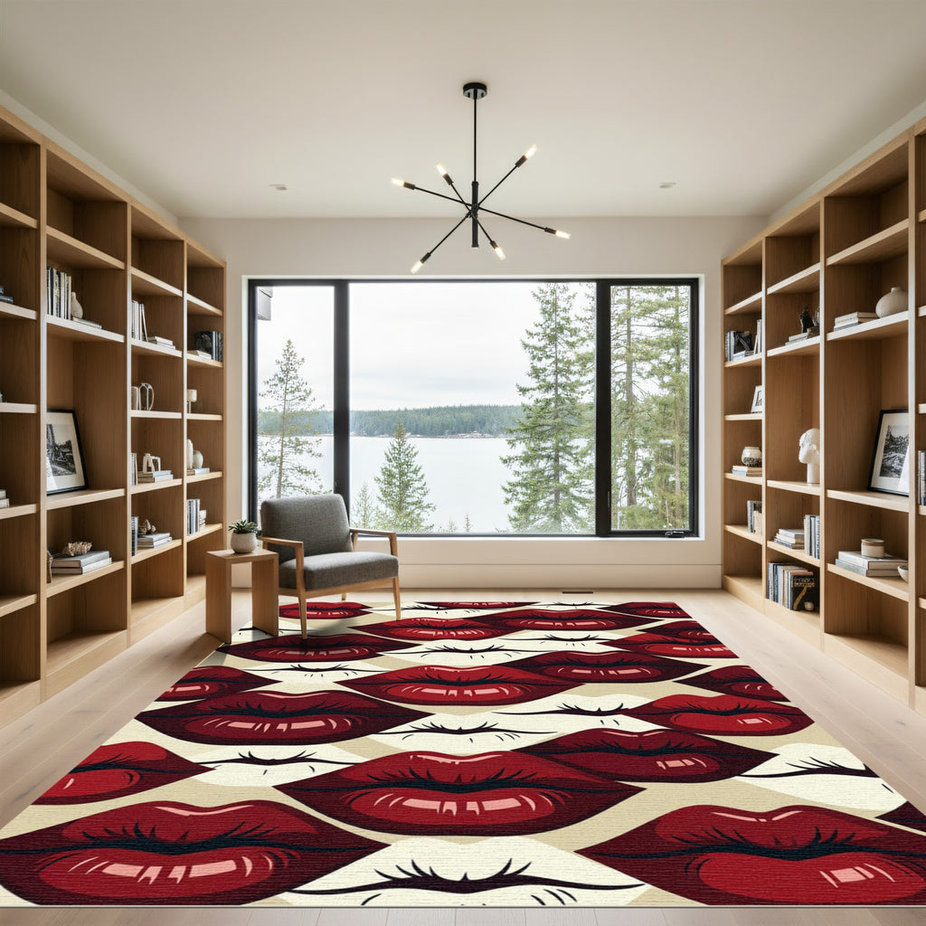 Bold Crimson Lips Pop Art Arrangement Rug