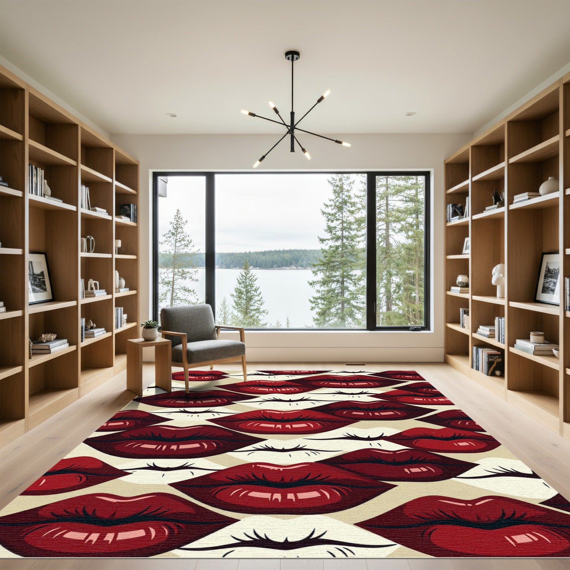 Bold Crimson Lips Pop Art Arrangement Rug