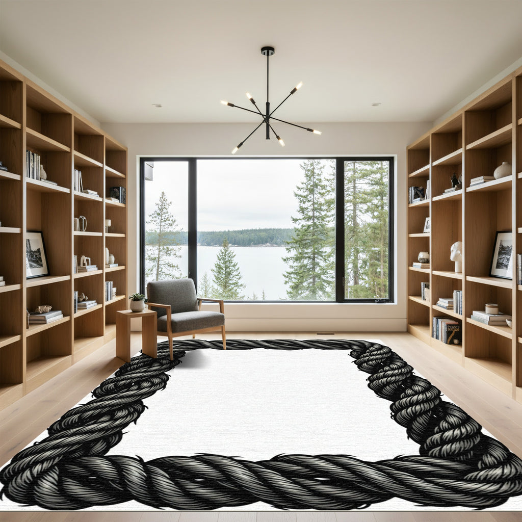 Rustic Gray Twisted Rope Border Rug