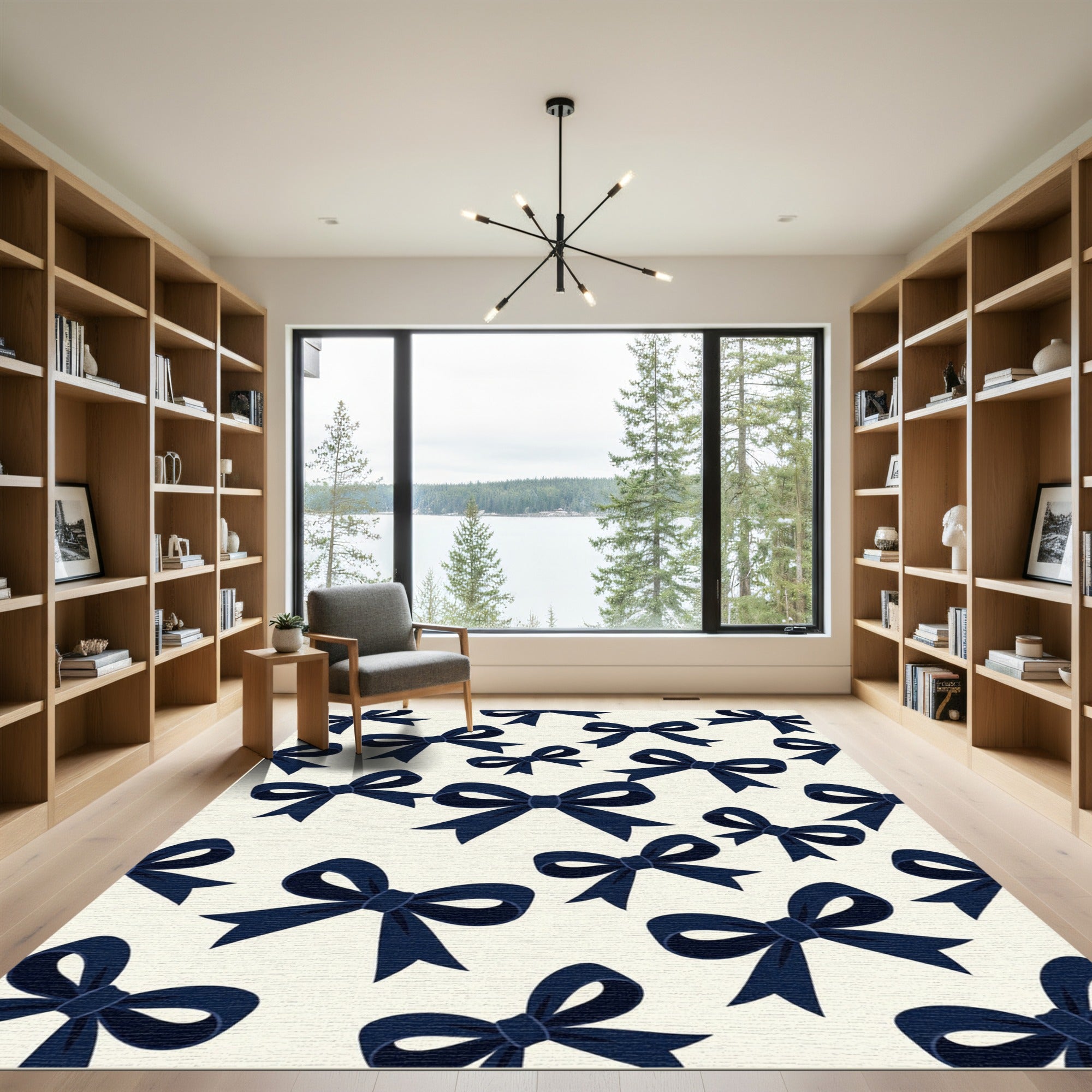 Elegant Dark Navy Bow Ribbon Composition Rug