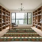 Earthy Green Orange Boho Geometric Stripe Rug