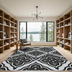 Elegant Dark Floral Quatrefoil Gray Rug