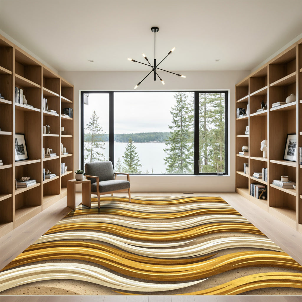 Golden Wavy Linear Ombre Lines Rug