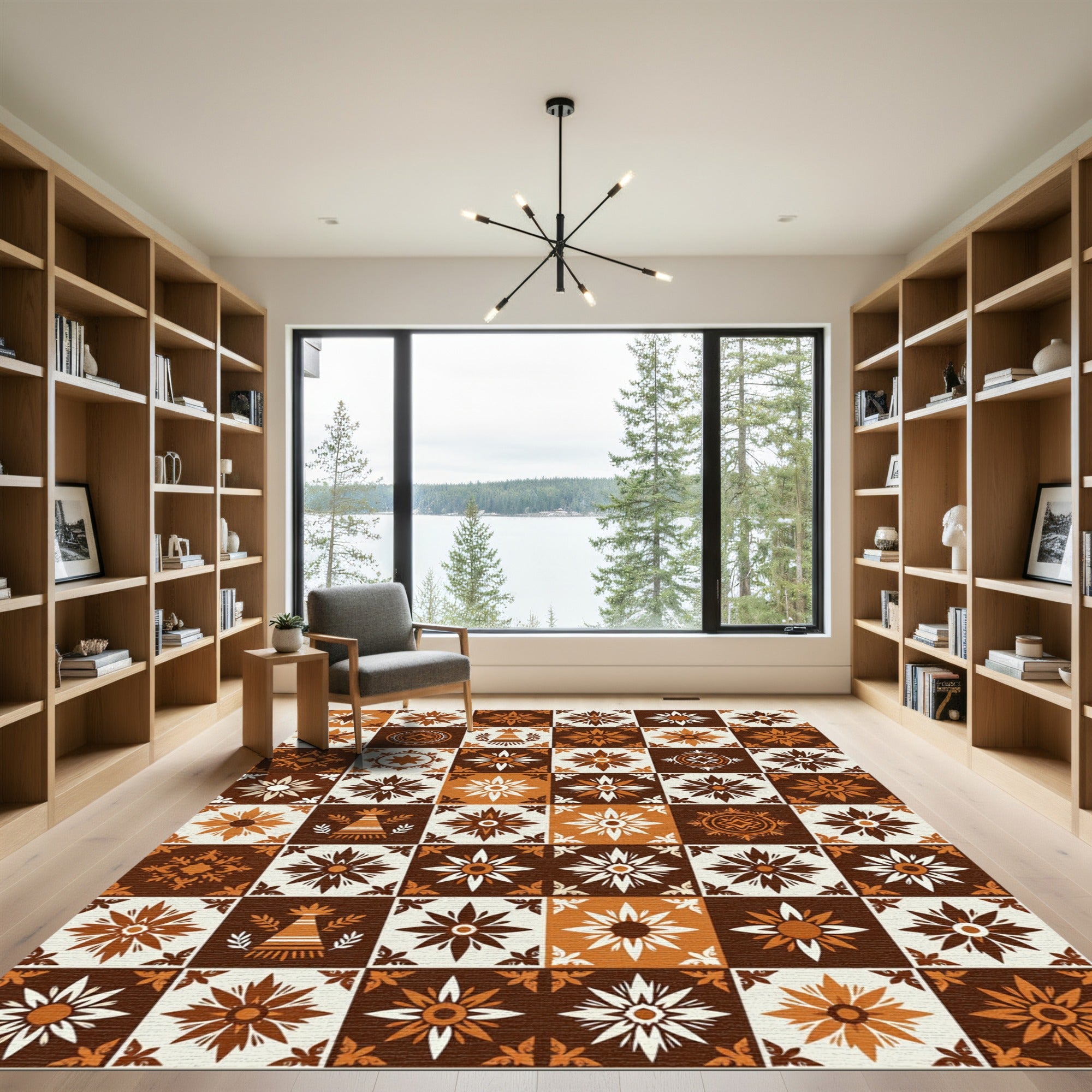 Terracotta Brown Floral Tiled Medallions Rug