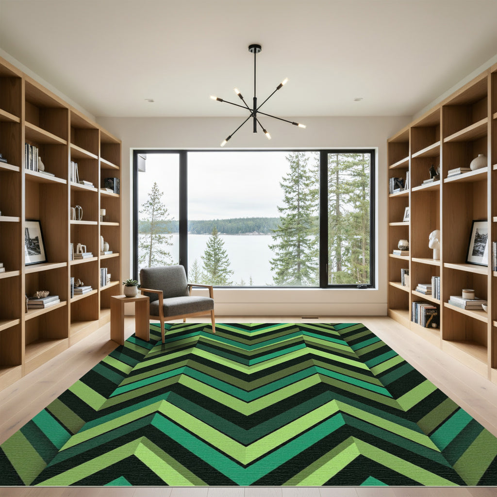 Forest Green Chevron Layered Rug
