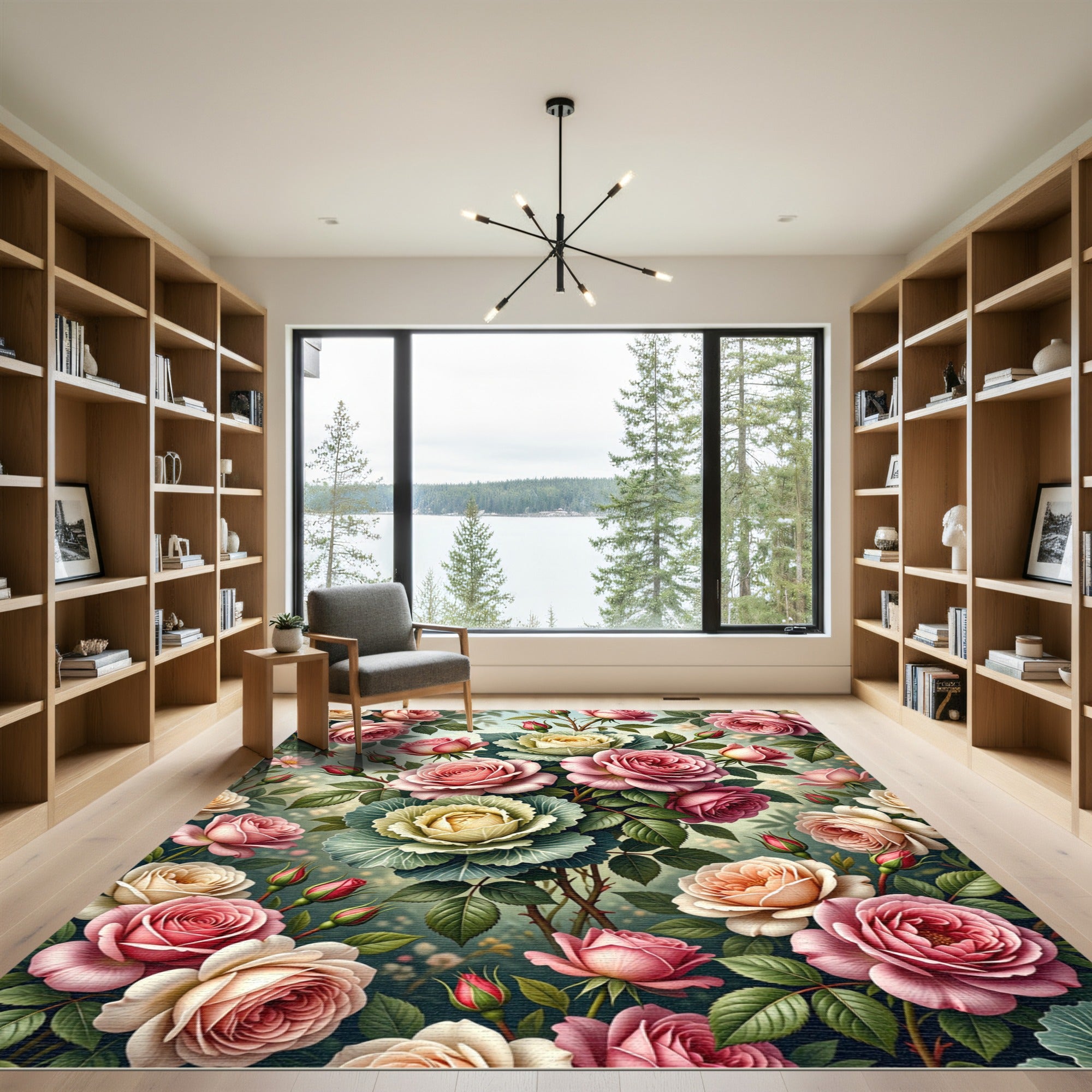 Romantic Blush Rose Floral Bouquet Rug