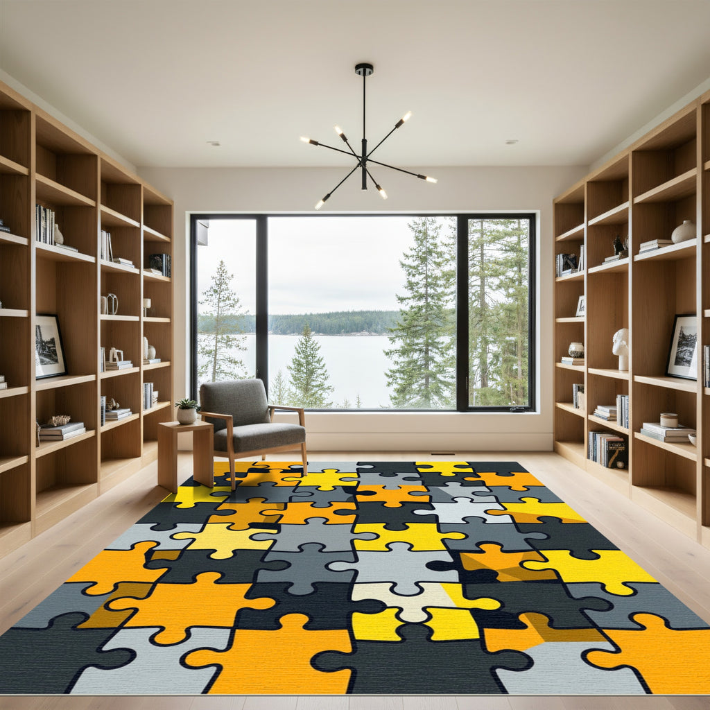 Modern Geometric Jigsaw Puzzle Abstract Rug