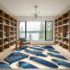 Coastal Navy Surfboard Isometric Illustration Rug