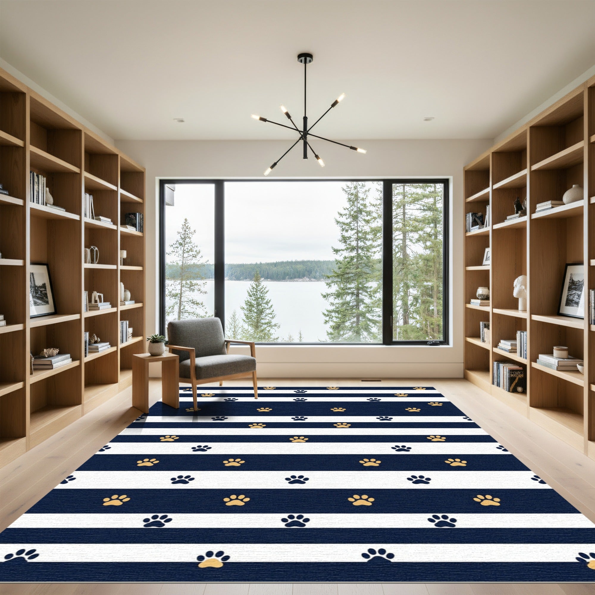 Navy Blue Striped Golden Paw Rug