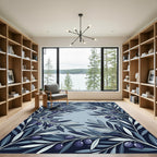 Dark Blue Olive Branches Composition Rug
