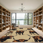 Rustic Brown Longhorn Cattle Western Rug