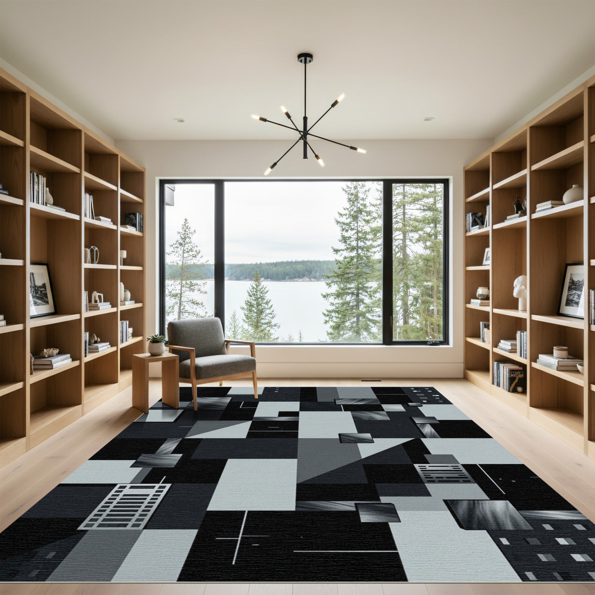 Monochromatic Abstract Geometric Composition Rug
