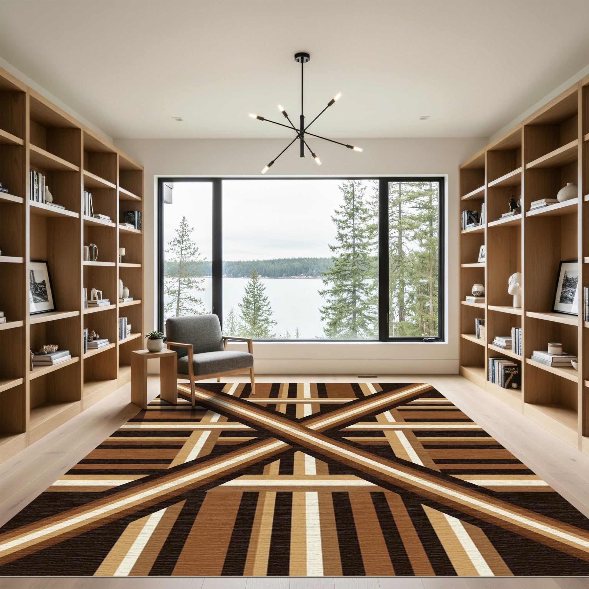 Brown Earthy Stripes Intersecting Pattern Rug