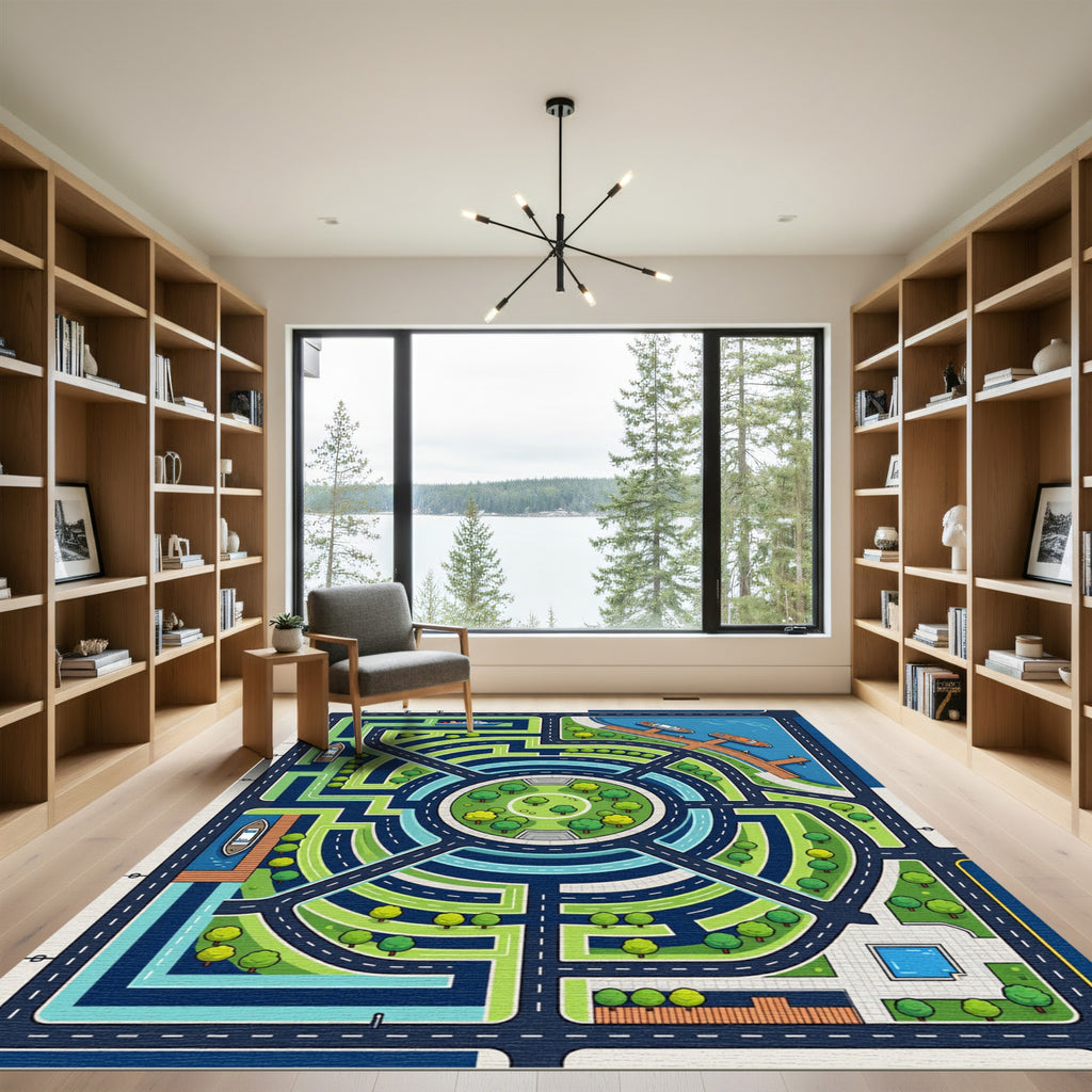 Vibrant Illustrated City Map Roadscape Rug