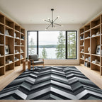 Sophisticated Metallic Silver Chevron Geometric Rug