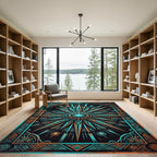 Celestial Teal and Copper Compass Medallion Rug