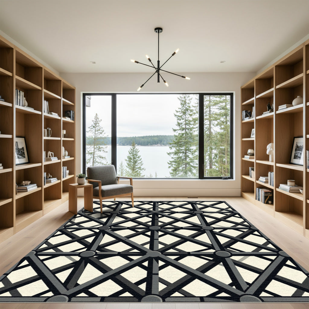 Dark Gray Geometric Lattice Rug