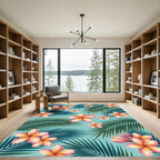 Lush Tropical Frangipani Palm Leaf Rug