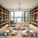 Whimsical Watercolor Bunny Floral Meadow Rug