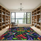 Vibrant Hummingbird and Honeysuckle Floral Tapestry Rug