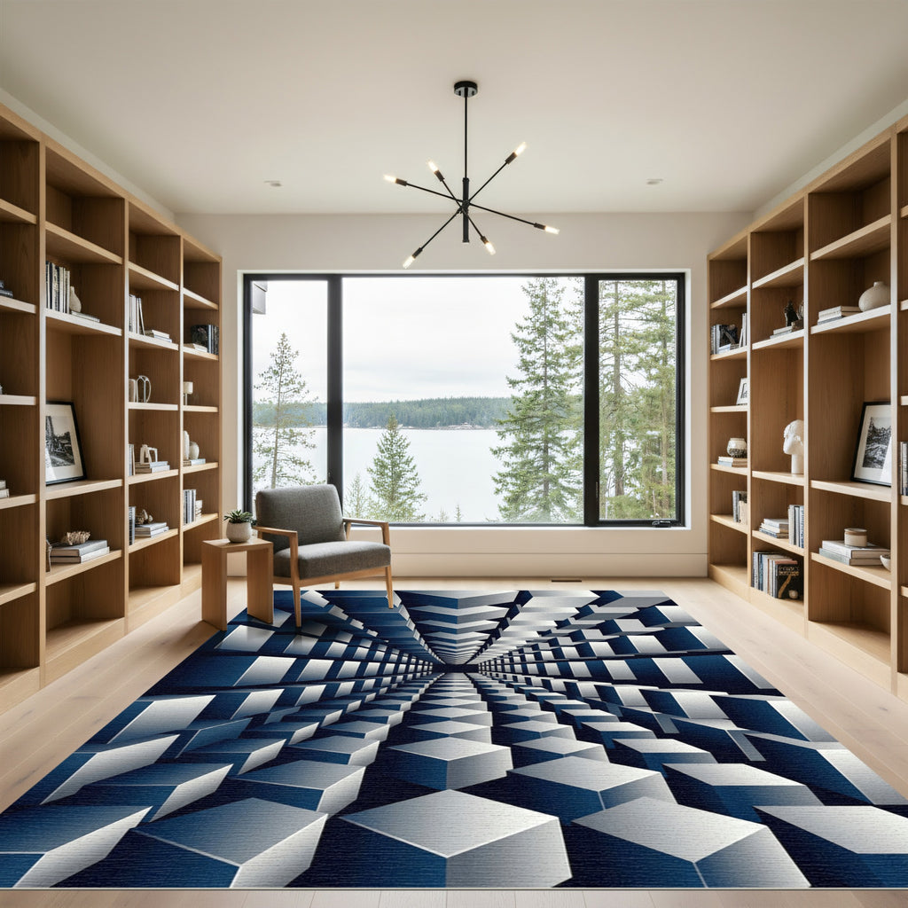 Monochromatic Infinity Geometric Cube Illusion Rug