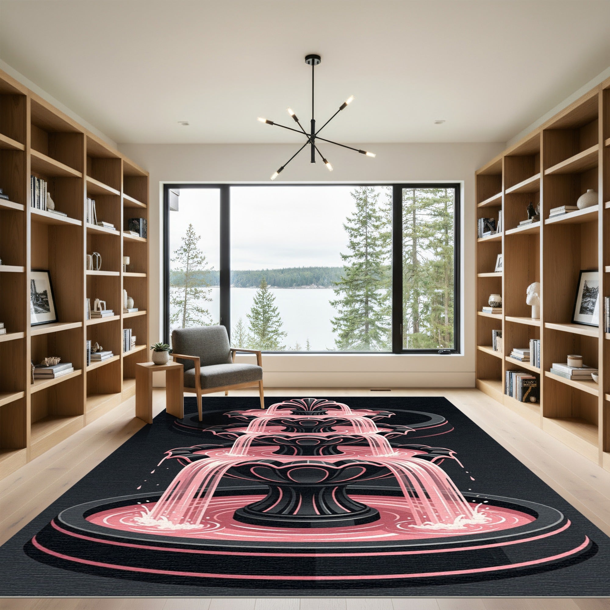 Elegant Black and Pink Tiered Fountain Rug