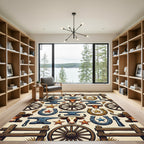 Rustic Western Farmhouse Cattle Wagon Wheel Rug